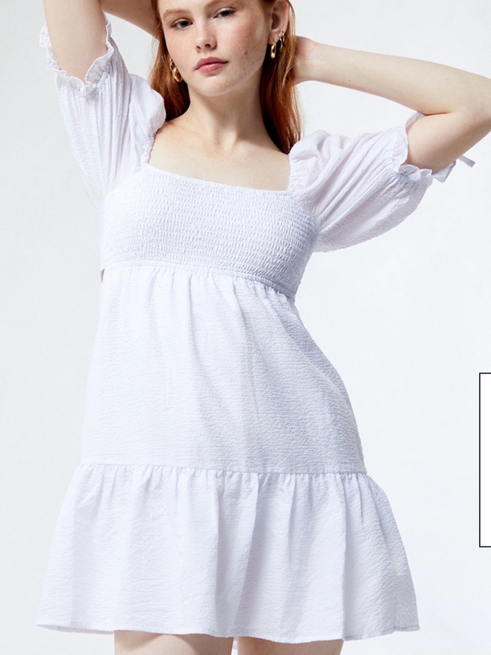 Charlie Holiday White Smocked Puff Sleeve Open Back Mini Dress, NWOT, Size 8 - Picture 2 of 12